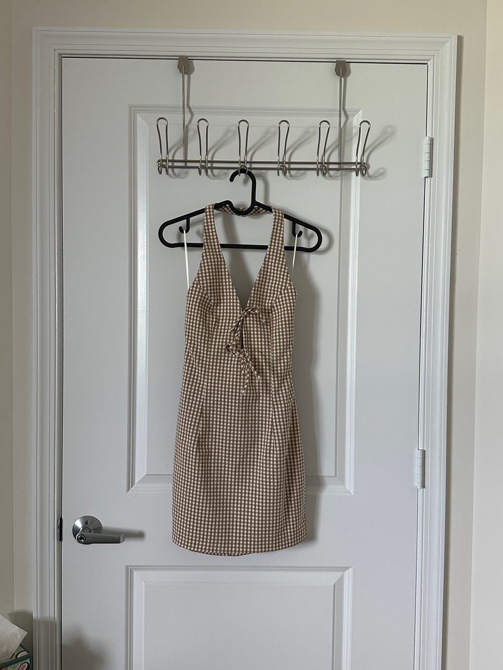 Zara Beige Gingham Tie-Front Mini Dress